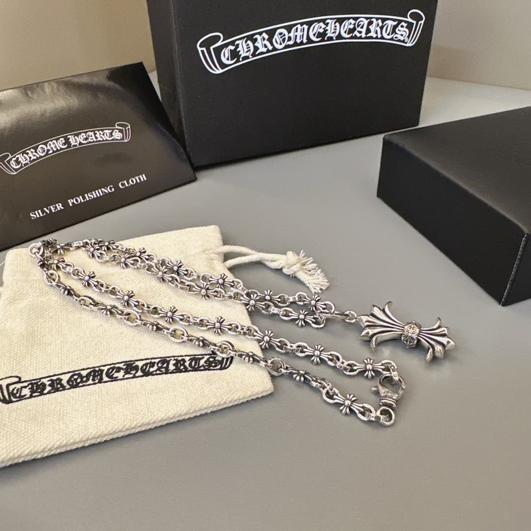 Chrome Hearts Silver Cross Pendant Necklace